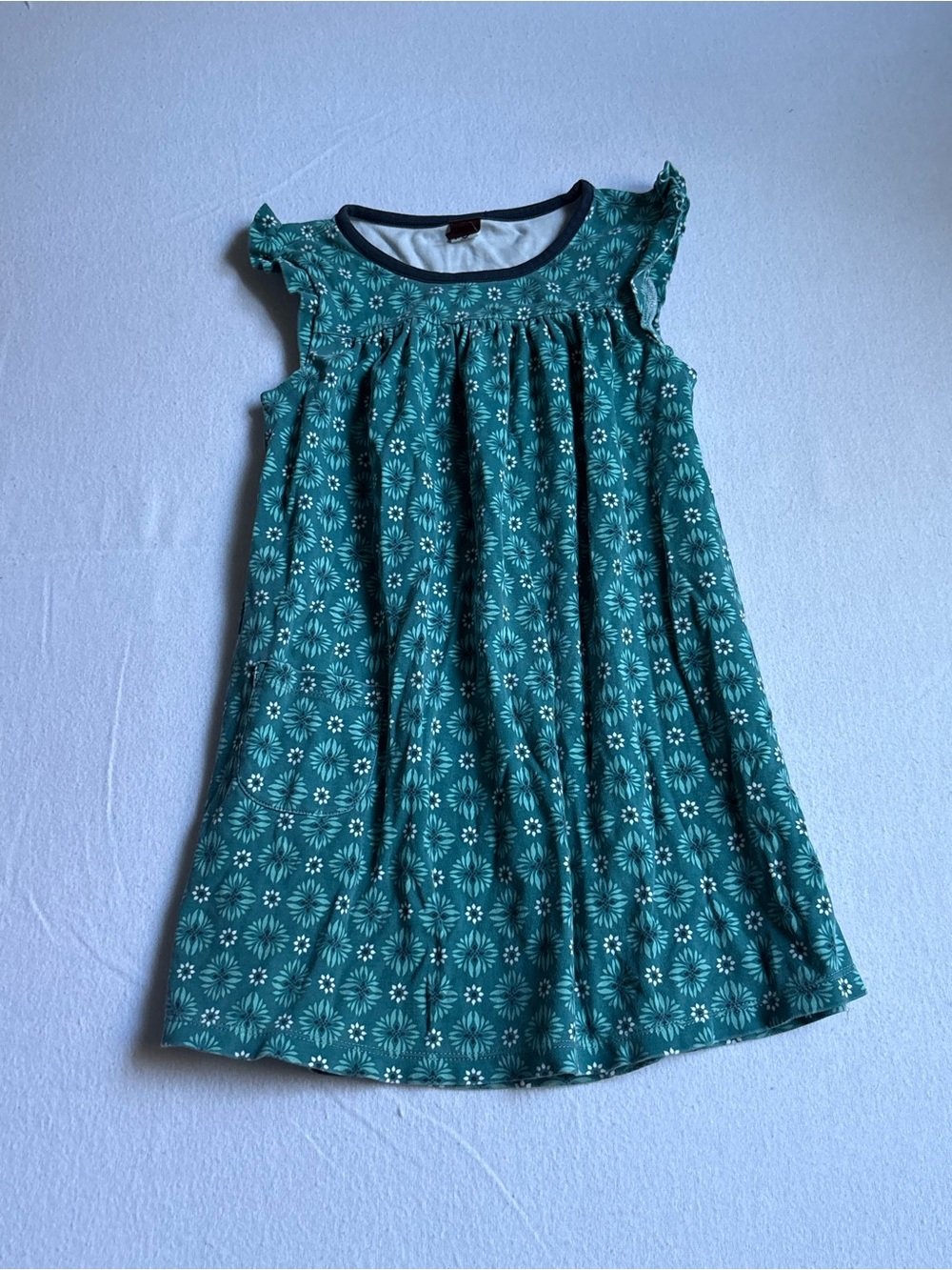 Tea Collection Teal Floral Gathered Knit Dress